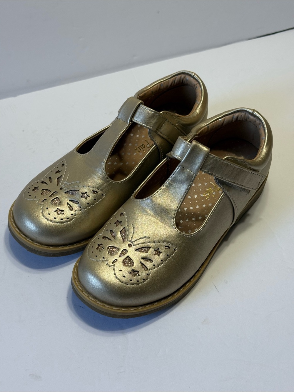 Dream Pairs Girls Gold Metallic Shoes Butterfly Detail Mary Janes Sz 2